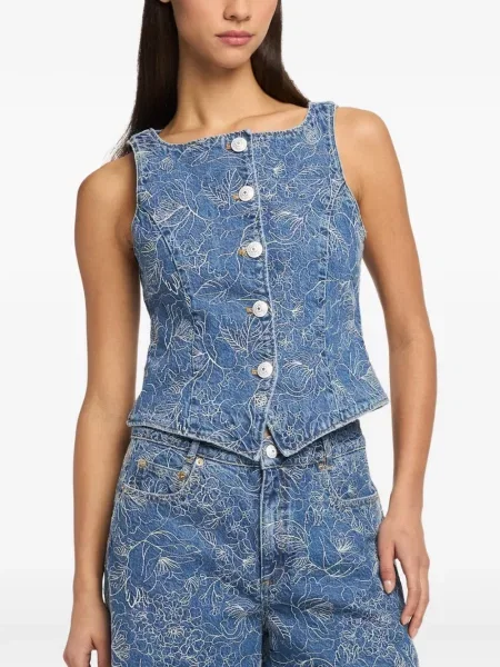Kamizelka jeansowa Cinq A Sept w kwiatki niebieska