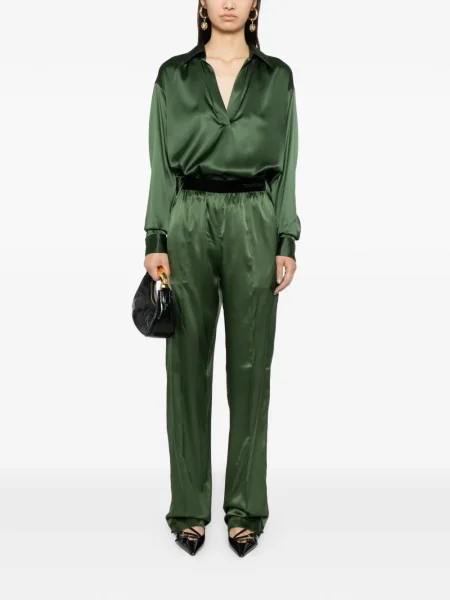 Pantaloni Tom Ford din satin verde