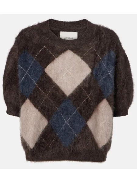 Pulover Lisa Yang din cașmir cu model argyle maro