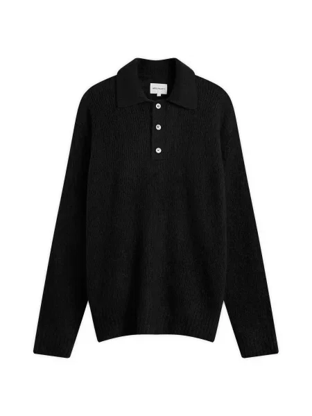 Norse Projects sweter wełniany Rasmus Relaxed Brushed Polo czarny