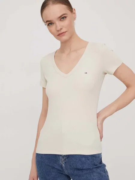 Tommy Jeans kratka majica z elastanom bež
