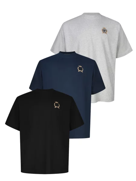 SikSilk Tričko námořnická modř / zlatá / šedý melír černá
