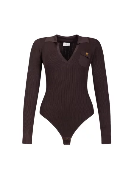 Dzianinowa koszulka polo Elisabetta Franchi z logo brązowa