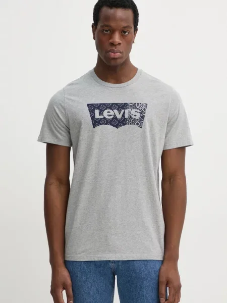 Tričko Levi's GRAPHIC CREWNECK TEE s potiskem šedá