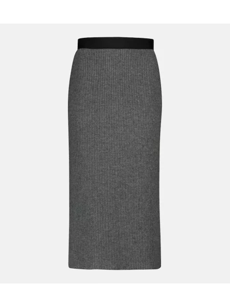 Fustă midi Moncler de lână până la genunchi gri