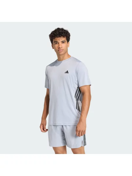 TRIČKO TECH ESSENTIALS WORKOUT 3 STRIPES stříbrné