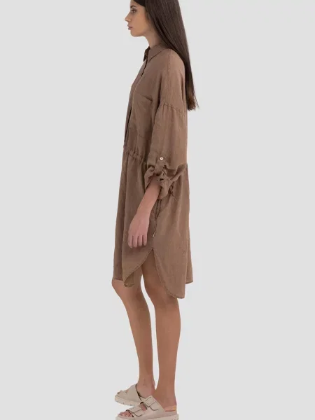 Льняное платье Replay коричневое