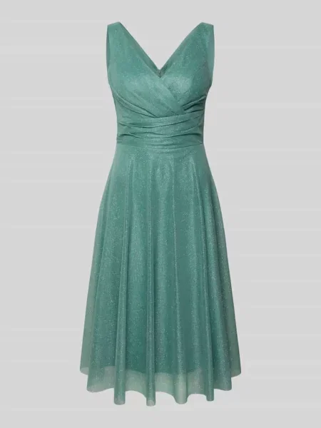 Sukienka koktajlowa do kolan z dekoltem w serek Troyden Collection