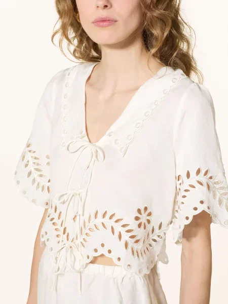 Malina Cropped Halenka Estela Z Děrované Krajky Se Lnem bílá