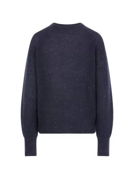 Pulover Brunello Cucinelli cu paiete albastru