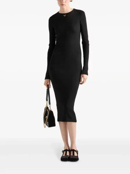 Rochie midi Prada tricotate până la genunchi de costum negru