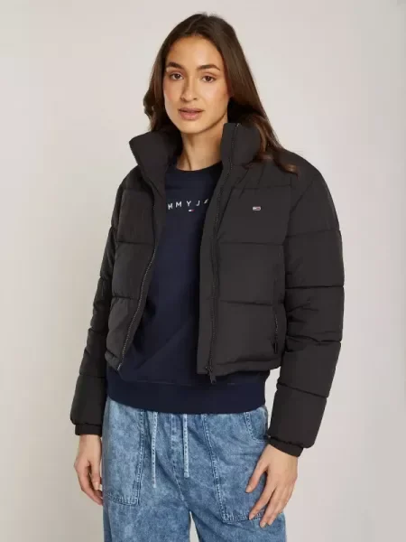 Jacheta Tommy Jeans Crop Essential Puffer Jacket Black L negru