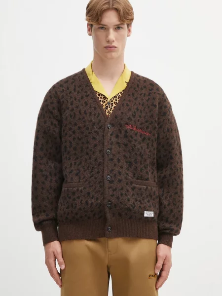 Wacko Maria cardigan din lână leopard mohair maro