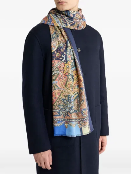 Fular Etro cu imagine cu model paisley albastru