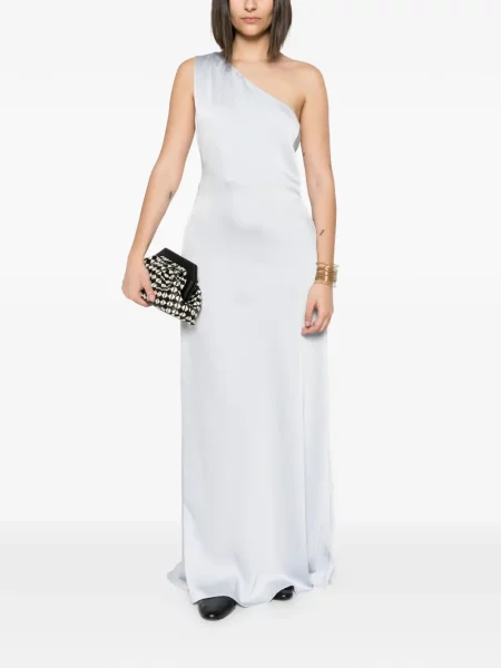 Rochie maxi Eleh din satin cu un umăr gol albastru