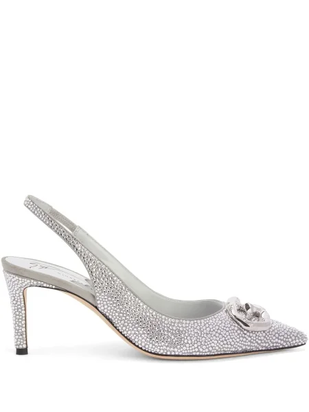Pantofi cu toc Giuseppe Zanotti slingback de cristal argintiu