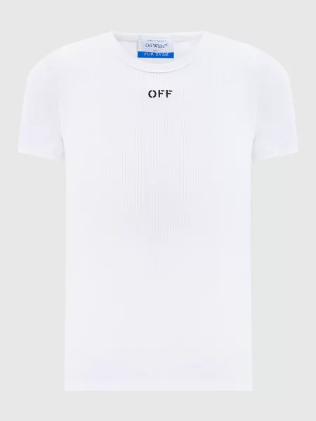 Футболка в рубчик з логотипом OFF Off-white біла