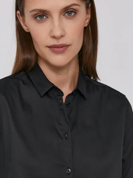 Mos Mosh Cămașă femei negru cu guler clasic slim alb