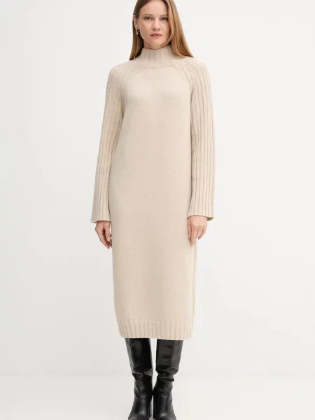 Barbour rochie din lână VERA midi drept bej
