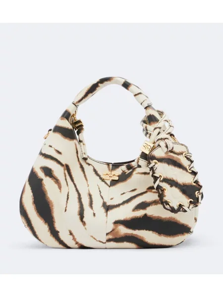 Geantă shopper Ganni cu imagine cu model zebră bej