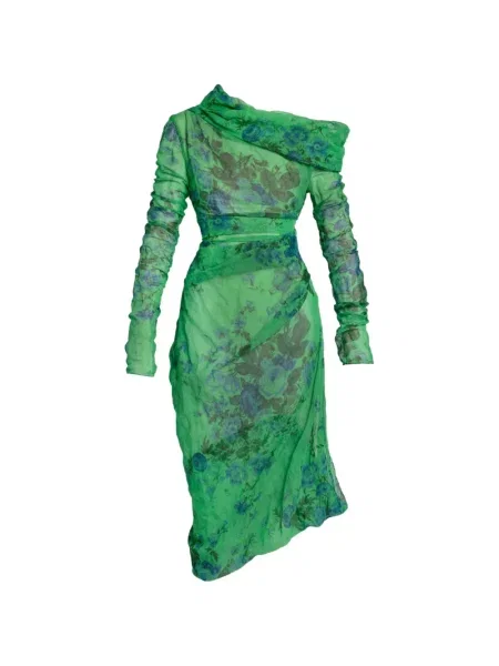 Rochie cu un singur umăr Erdem cu model floral cu imagine cu un umăr gol verde