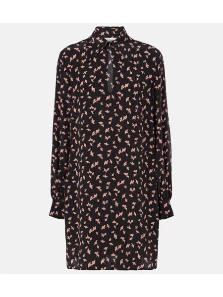 Rochie Chloé de mătase cu model floral maro