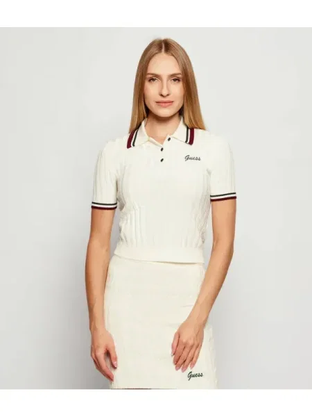 Tricou polo Guess Active de lână alb