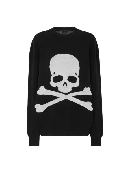 Sweter Philipp Plein wełniany z okrągłym dekoltem czarny