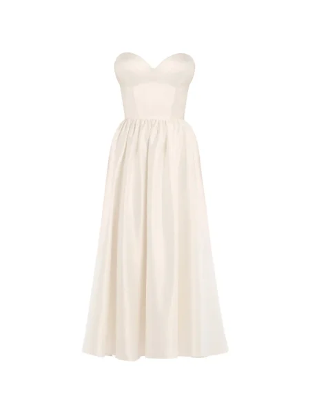 Rochie midi Post Meridiem plisată până la genunchi de costum alb