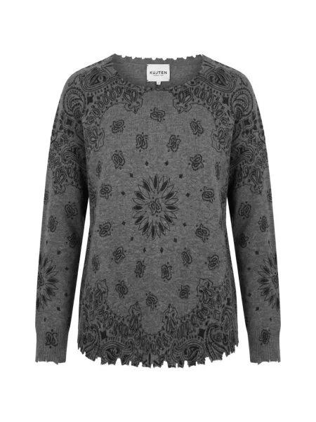 Pulover Kujten zdrențuiți cu model paisley gri