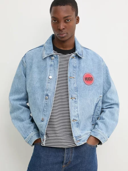 Дънково яке HUGO преходен модел с уголемена кройка синьо