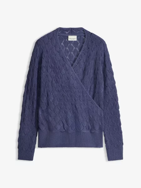 Sweter ażurowy w optyce kopertowego niebieski