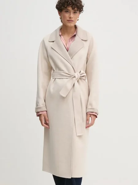 Вълнено палто OUI преходен модел с уголемена кройка бежово