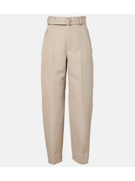 Pantaloni Bottega Veneta cu talie înaltă de lână bej