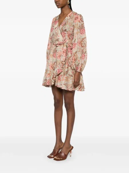 Rochie mini Zimmermann cu model floral cu volane de costum verde