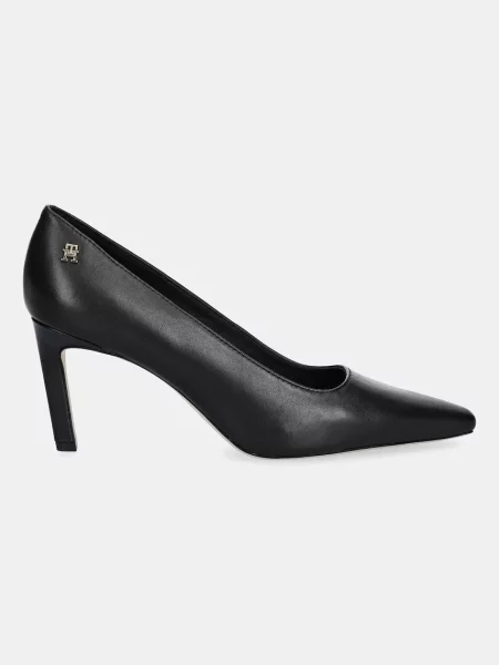Δερμάτινες γόβες Tommy Hilfiger TH LOGO LEATHER PUMP SLANTED HL μαύρο