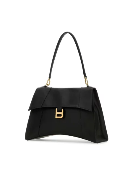 Lniana torebka Balenciaga Hourglass czarna