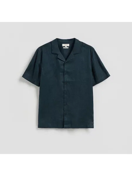 Reserved Lněná košile regular fit tmavě tyrkysová