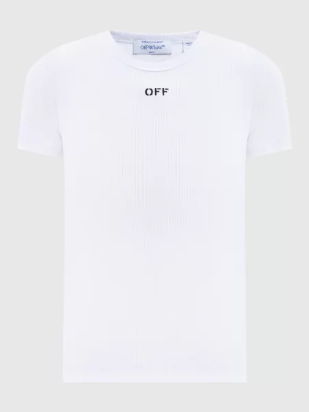 Футболка в рубчик з логотипом Off-white біла