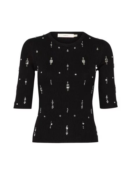 Lniany sweter Inwear z koralikami czarny