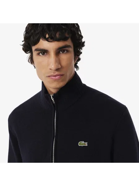 Lacoste Wełniany Sweter Z Zamkiem czarny