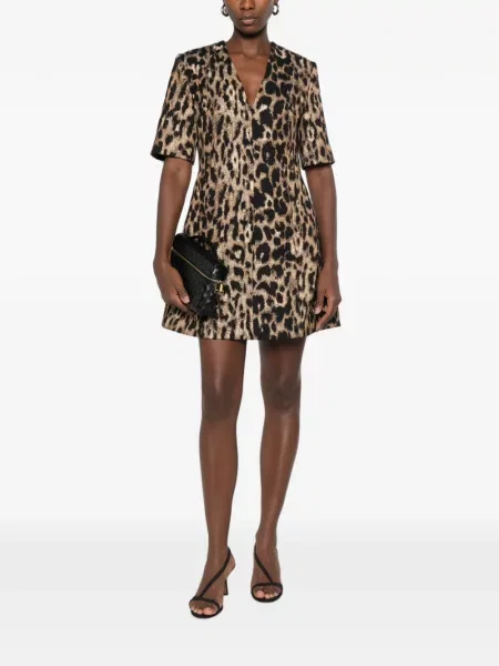Rochie mini De Santis cu imagine cu model leopard cu decolteu în V