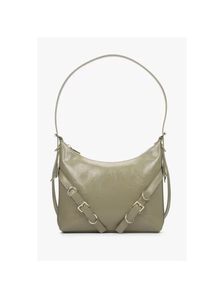 Сумка на плече шкіряна оливкова Estro зелена