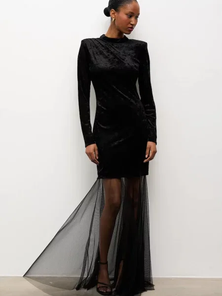 Answear.LAB rochie de catifea maxi mulata negru