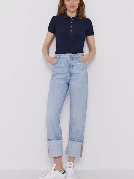 Lacoste Koszulka Polo Z Elastycznej Piki Bawełnianej Slim Fit granatowa