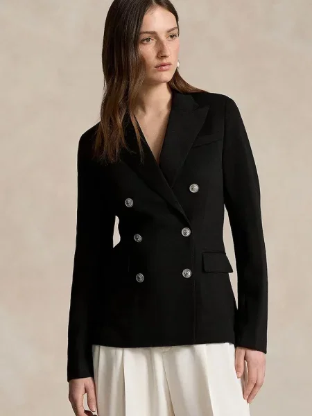 Polo Ralph Lauren sacou din lână bleumarin cu două rânduri de uni negru