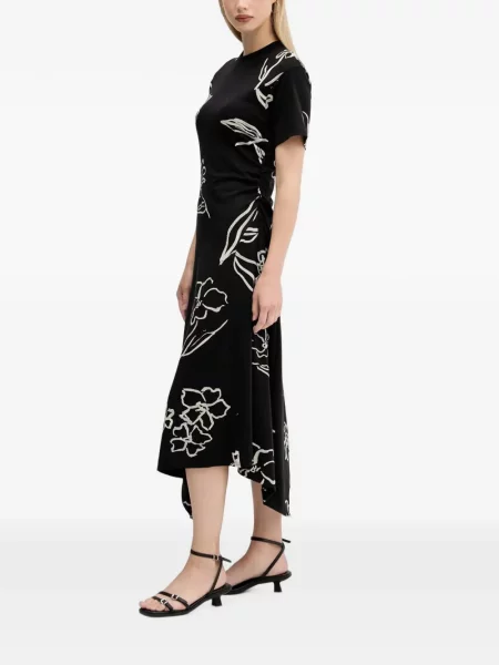 Rochie midi Desigual cu model floral asimetrică negru