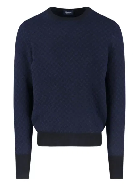 Pulover Drumohr din cașmir cu model herringbone albastru