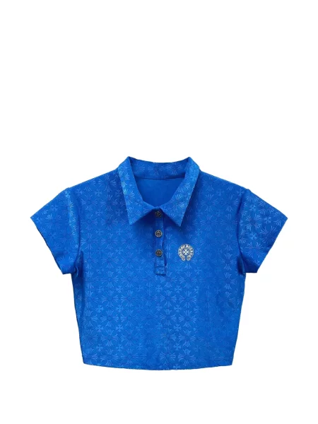 Tricou polo Chrome Hearts cu motiv cu inimi albastru