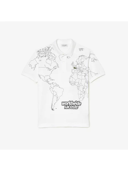 Lacoste Koszulka Polo Z Nadrukiem Z Organicznej Bawełny Piqué biała